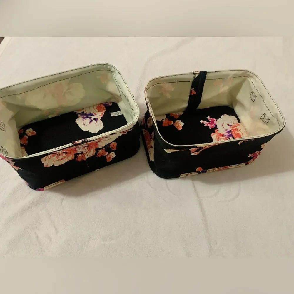 PINK VS HTF VINTAGE BLACK FLORAL STORAGE BIN TRUNK SET OF 2